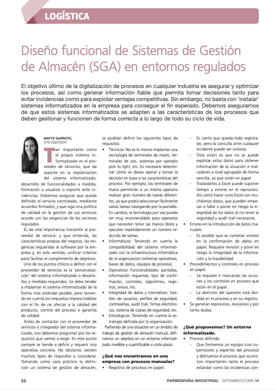 Diseño funcional de Sistema de Gestión de Almacén (SGA) en entornos regulados